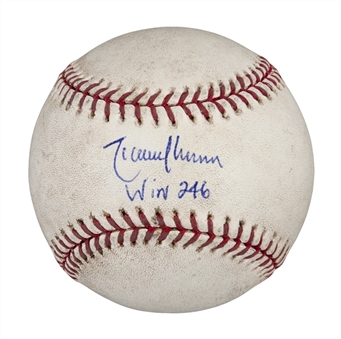 2004 Randy Johnson Game Used, Signed and Inscribed Baseball From His 246th Career Win (MLB Auth and MEARS)